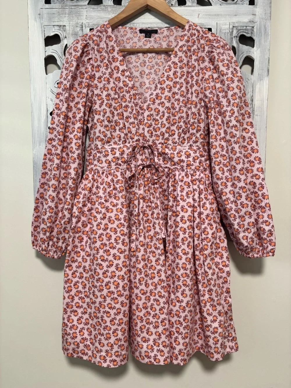 NEW J. Crew V Neck Pink Cotton Poplin Peony Paisley Mini Dress